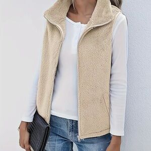 Women's Cream Fleece Vest